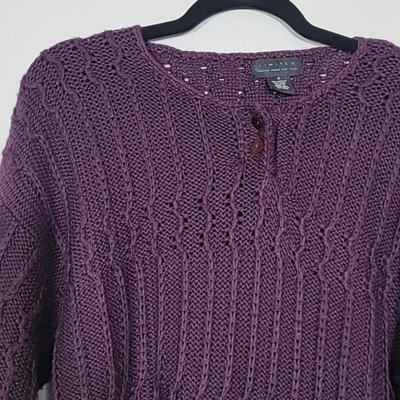 Vintage The Limited Womens Chunky Knit Henley Sweater Size S Purple Wool Blend - Picture 3 of 13